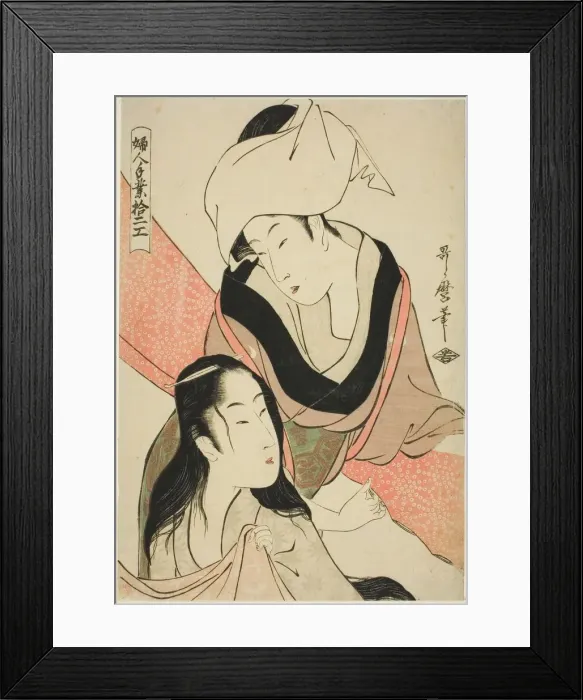 Framed Print : Cloth-Stretcher, from the series Twelve Types of Womens Handicraft (Fujin) Framed Print : Cloth-Stretcher, from the series Twelve Types of Womens Handicraft (Fujin)
