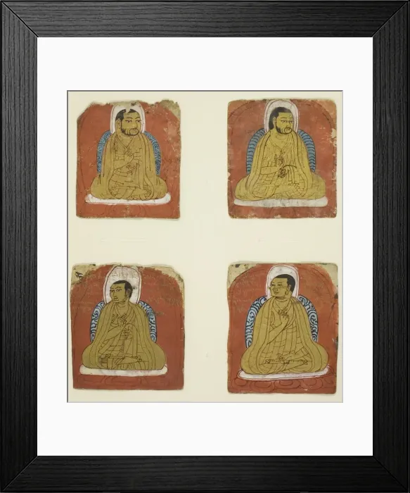 Framed Print : Four Miniature inscribed portraits of four Lamas, 14th century. Creator: Unknown Framed Print : Four Miniature inscribed portraits of four Lamas, 14th century. Creator: Unknown