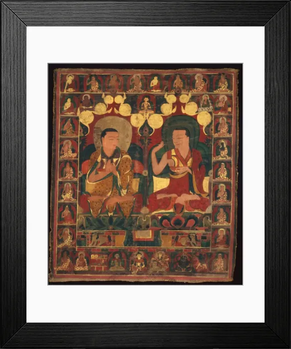 Framed Print : Painted Banner (Thangka) of Lineage Painting of Two Lamas in Debate, c. 1500 Framed Print : Painted Banner (Thangka) of Lineage Painting of Two Lamas in Debate, c. 1500
