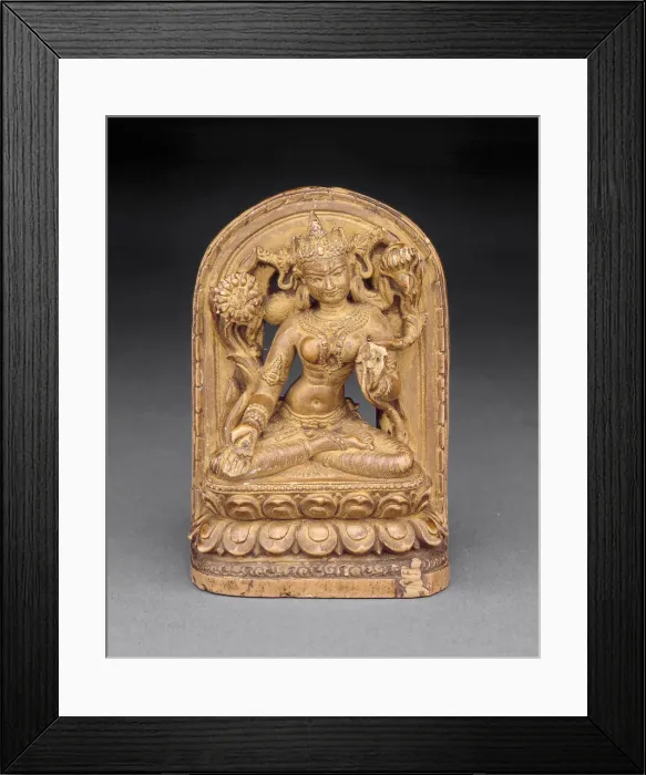Framed Print : Goddess White Tara with Kneeling Donor at Base, c. 12th century. Creator: Unknown Framed Print : Goddess White Tara with Kneeling Donor at Base, c. 12th century. Creator: Unknown