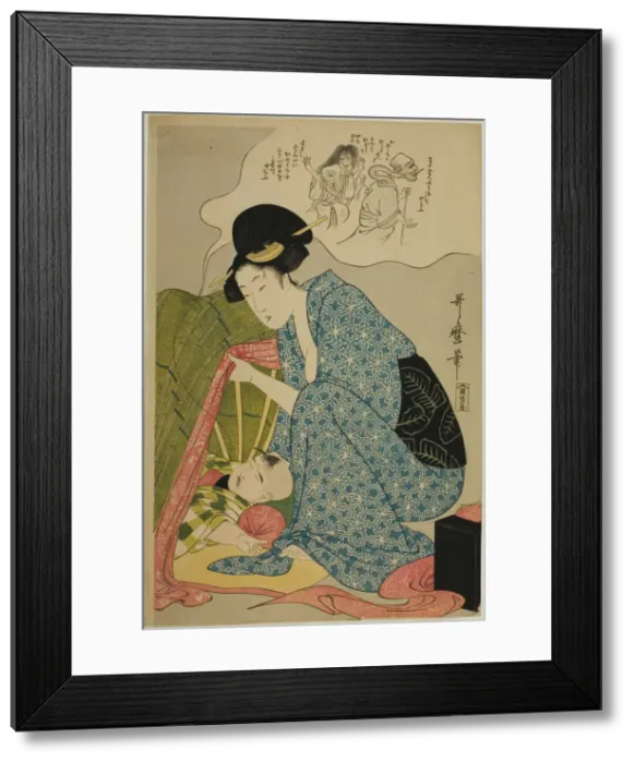 Framed Print : Childs nightmare of ghosts, Japan, c. 1800 / 01. Creator: Kitagawa Utamaro Framed Print : Childs nightmare of ghosts, Japan, c. 1800 / 01. Creator: Kitagawa Utamaro