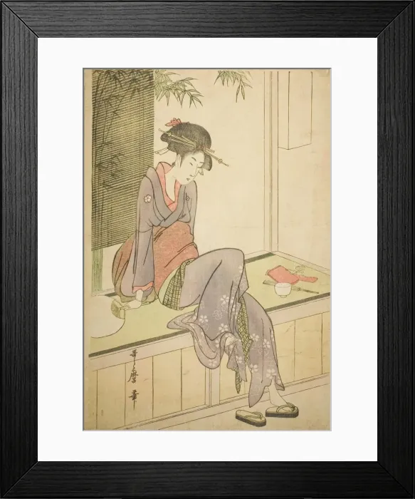 Framed Print : Woman Sitting on Veranda, Japan, c. 1798. Creator: Kitagawa Utamaro Framed Print : Woman Sitting on Veranda, Japan, c. 1798. Creator: Kitagawa Utamaro