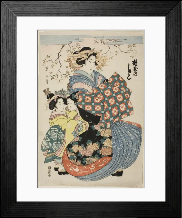 Framed Print : The courtesan Kashiku of the Tsuruya with two child attendants, Japan, c. 1824 / 29 Framed Print : The courtesan Kashiku of the Tsuruya with two child attendants, Japan, c. 1824 / 29