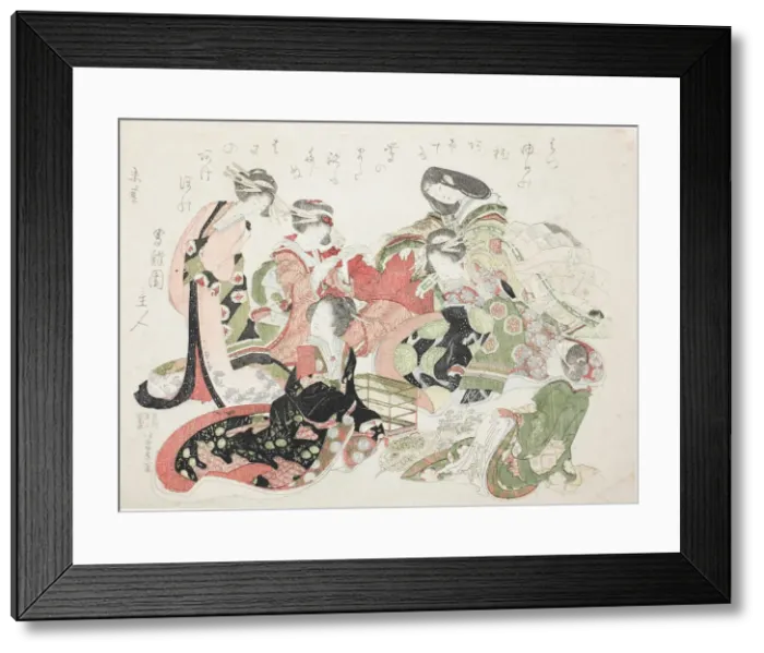Framed Print : Six women seated around a bird cage, Japan, 1823. Creator: Hokusai Framed Print : Six women seated around a bird cage, Japan, 1823. Creator: Hokusai