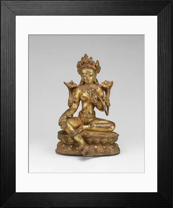 Framed Print : Goddess Green Tara Seated with Hand in Gesture of Gift Giving (Varadamudra), 14th century Framed Print : Goddess Green Tara Seated with Hand in Gesture of Gift Giving (Varadamudra), 14th century