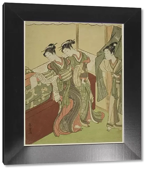 Young Man Walks in as Two Courtesans Read Love Letter, c. 1772  /  74. Creator: Shiba Kokan