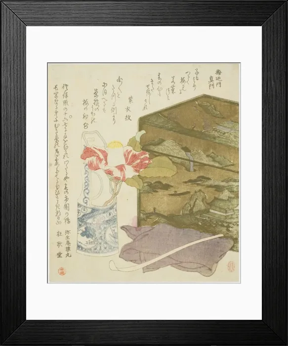 Framed Print : Camellia in Vase and Tea-utensil Box, 1820s. Creator: Rintei Framed Print : Camellia in Vase and Tea-utensil Box, 1820s. Creator: Rintei