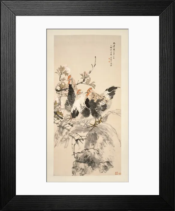 Framed Print : Roosters and Blossoming Apricots, Qing dynasty (1644-1911). Creator: Ren Yi Framed Print : Roosters and Blossoming Apricots, Qing dynasty (1644-1911). Creator: Ren Yi