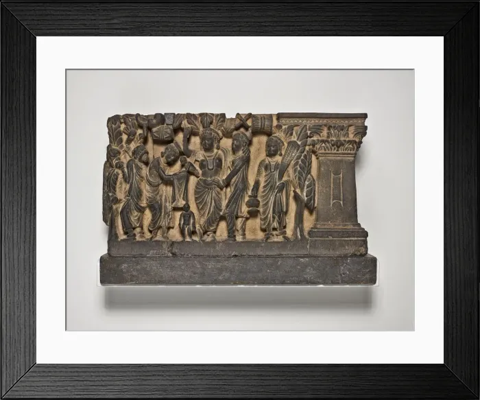 Framed Print : The Birth and the First Seven Steps of the Buddha, Kushan period, about 2nd  /  3rd century