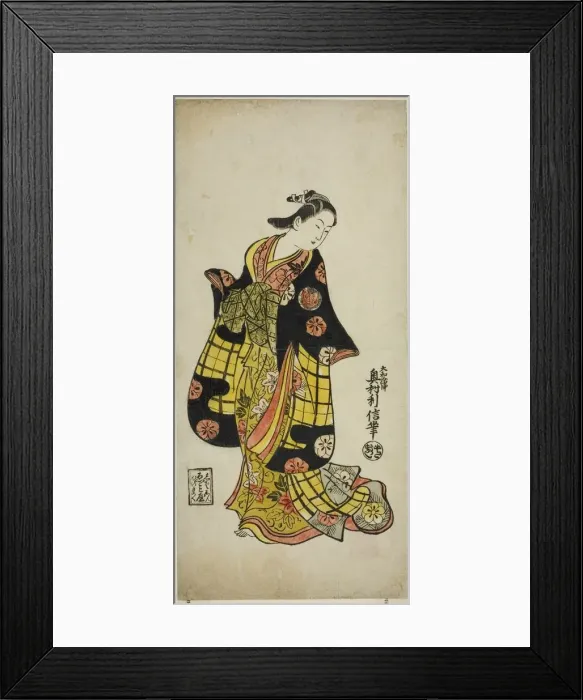 Framed Print : The Actor Sanjo Kantaro as a courtesan, c. 1723. Creator: Okumura Toshinobu