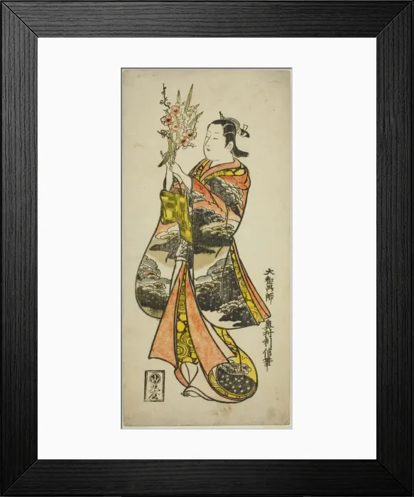 Framed Print : Young Woman Holding Flowers, c. 1730. Creator: Okumura Toshinobu Framed Print : Young Woman Holding Flowers, c. 1730. Creator: Okumura Toshinobu