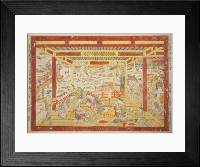 Framed Print : Enjoying the Evening Cool near Ryogoku Bridge (Ryogoku bashi yusuzumi uki-e), c. 1740. Creator: Okumura Masanobu Framed Print : Enjoying the Evening Cool near Ryogoku Bridge (Ryogoku bashi yusuzumi uki-e), c. 1740. Creator: Okumura Masanobu