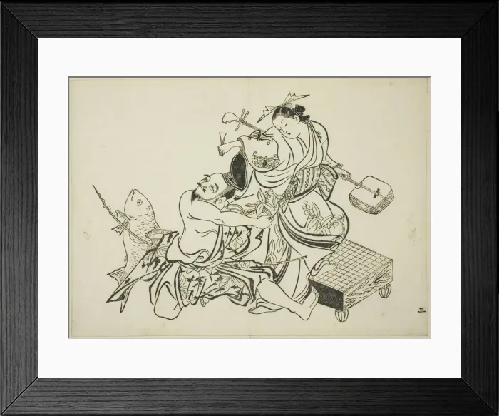 Framed Print : Ebisu flirting with a courtesan, no. 3 from a series of 12 prints, c. 1708 Framed Print : Ebisu flirting with a courtesan, no. 3 from a series of 12 prints, c. 1708