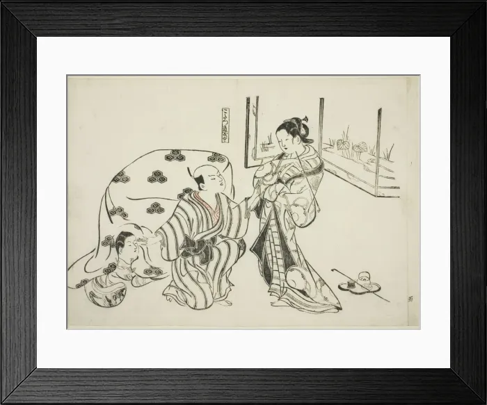 Framed Print : Kotatsu Dojoji, no. 5 from a series of 12 prints depicting parodies of plays, c. 1716 / 35 Framed Print : Kotatsu Dojoji, no. 5 from a series of 12 prints depicting parodies of plays, c. 1716 / 35