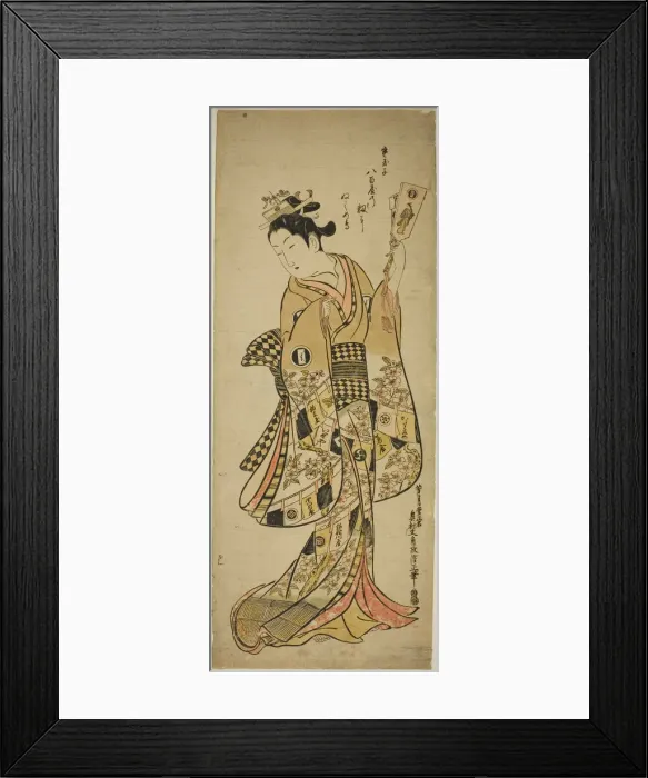 Framed Print : Yaoya Oshichi holding a battledore paddle, c. 1744  /  51. Creator: Okumura Masanobu