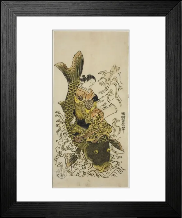 Framed Print : Courtesan Riding a Carp (parody of the Daoist Immortal Kinko [Chinese: Qin Gao]), c