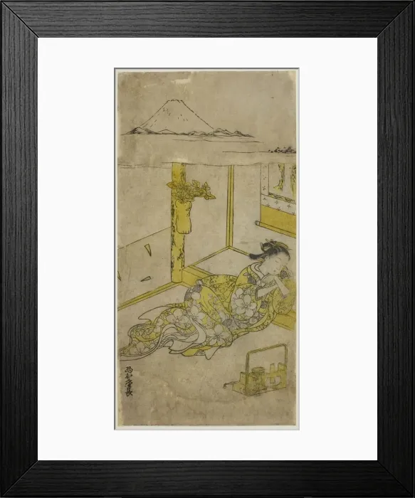 Framed Print : Sleeping Young Woman with Mt. Fuji Above, c. 1740s. Creator: Nishimura Shigenaga Framed Print : Sleeping Young Woman with Mt. Fuji Above, c. 1740s. Creator: Nishimura Shigenaga