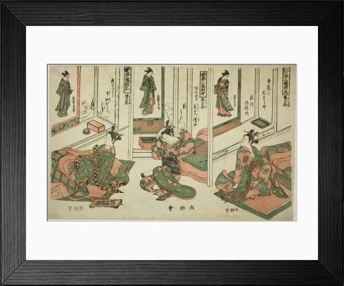 Framed Print : Set of Three Hanging Scrolls, Day Dream Plays (Kakemono sampukutsui utsusu no asobi), c Framed Print : Set of Three Hanging Scrolls, Day Dream Plays (Kakemono sampukutsui utsusu no asobi), c