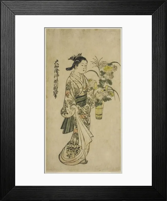 Framed Print : Young Girl Carrying a Flower Arrangement, first half of 18th century Framed Print : Young Girl Carrying a Flower Arrangement, first half of 18th century