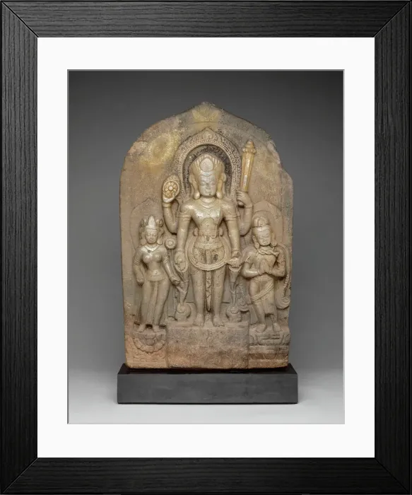 Framed Print : God Vishnu with Goddess Lakshmi and His Mount, Garuda, in Attendance, 11th century Framed Print : God Vishnu with Goddess Lakshmi and His Mount, Garuda, in Attendance, 11th century