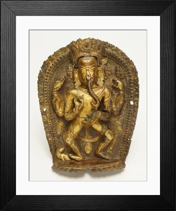Framed Print : Four-Armed Dancing God Ganesha with His Rat Mount, 16th / 17th century. Creator: Unknown Framed Print : Four-Armed Dancing God Ganesha with His Rat Mount, 16th / 17th century. Creator: Unknown