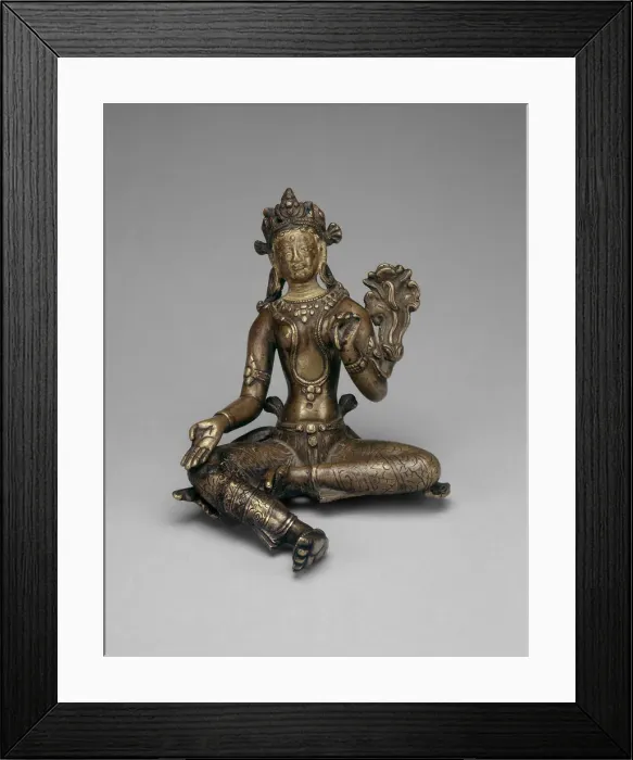 Framed Print : Goddess Green Tara Seated with Hand in Gesture of Gift Giving (Varadamudra), 16th century Framed Print : Goddess Green Tara Seated with Hand in Gesture of Gift Giving (Varadamudra), 16th century