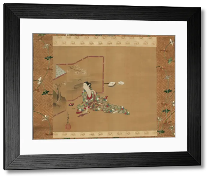 Framed Print : A Beauty Behind a Screen, Japan, About 1750. Creator: Miyagawa Choshun Framed Print : A Beauty Behind a Screen, Japan, About 1750. Creator: Miyagawa Choshun