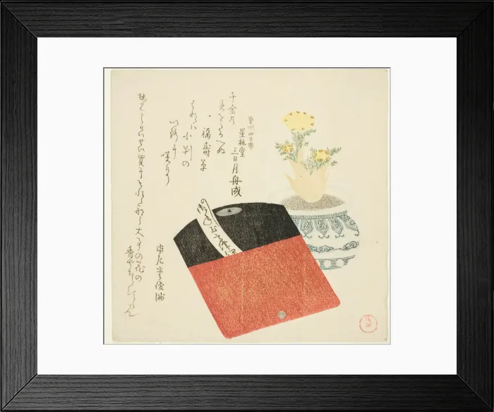Framed Print : Coin Pouch and Potted Adonis, Japan, c. 1802. Creator: Kubo Shunman Framed Print : Coin Pouch and Potted Adonis, Japan, c. 1802. Creator: Kubo Shunman