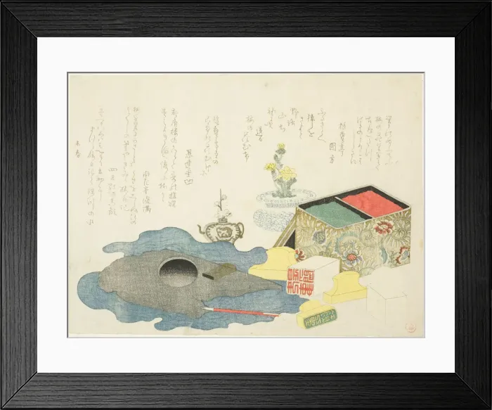 Framed Print : Writing Implements and Seals, Japan, 1799 or 1811. Creator: Kubo Shunman Framed Print : Writing Implements and Seals, Japan, 1799 or 1811. Creator: Kubo Shunman