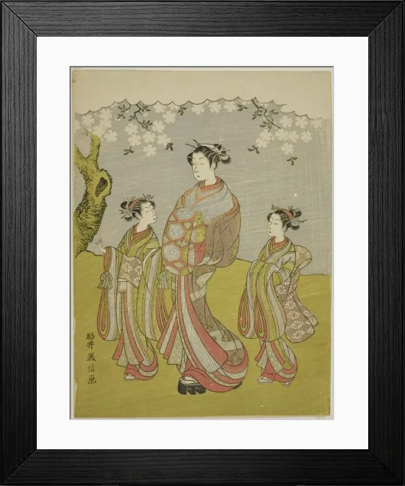 Framed Print : Courtesan and Attendants Parading under Cherry Tree, Japan, c. 1771 Framed Print : Courtesan and Attendants Parading under Cherry Tree, Japan, c. 1771
