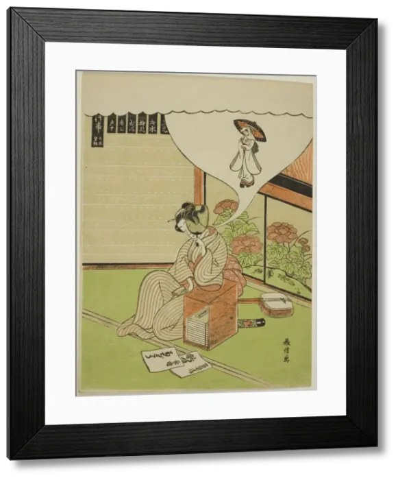 Framed Print : Dreaming of the Heron Maiden, Japan, c. 1771. Creator: Komai Yoshinobu Framed Print : Dreaming of the Heron Maiden, Japan, c. 1771. Creator: Komai Yoshinobu