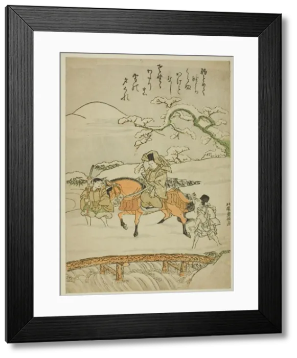 Framed Print : Crossing the Bridge at Sano, Japan, c. 1774. Creator: Kitao Shigemasa Framed Print : Crossing the Bridge at Sano, Japan, c. 1774. Creator: Kitao Shigemasa