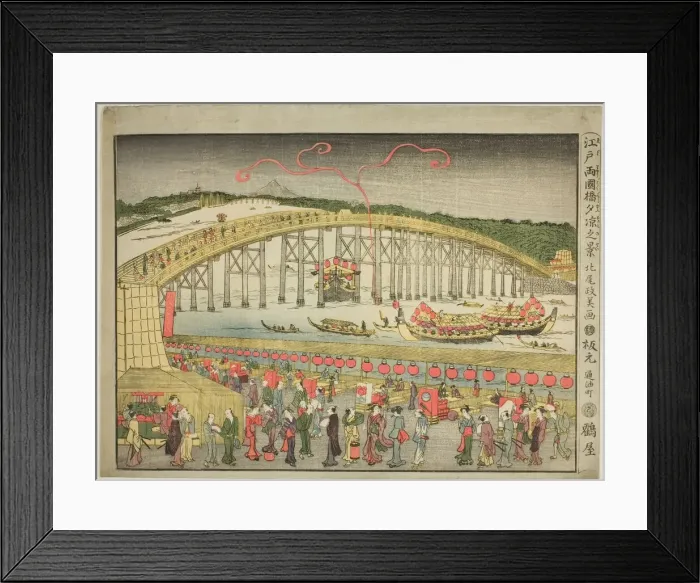 Framed Print : Enjoying the Evening Cool at Ryogoku Bridge in Edo... Japan, late 18th-early 19th century. Creator: Kitao Masayoshi Framed Print : Enjoying the Evening Cool at Ryogoku Bridge in Edo... Japan, late 18th-early 19th century. Creator: Kitao Masayoshi