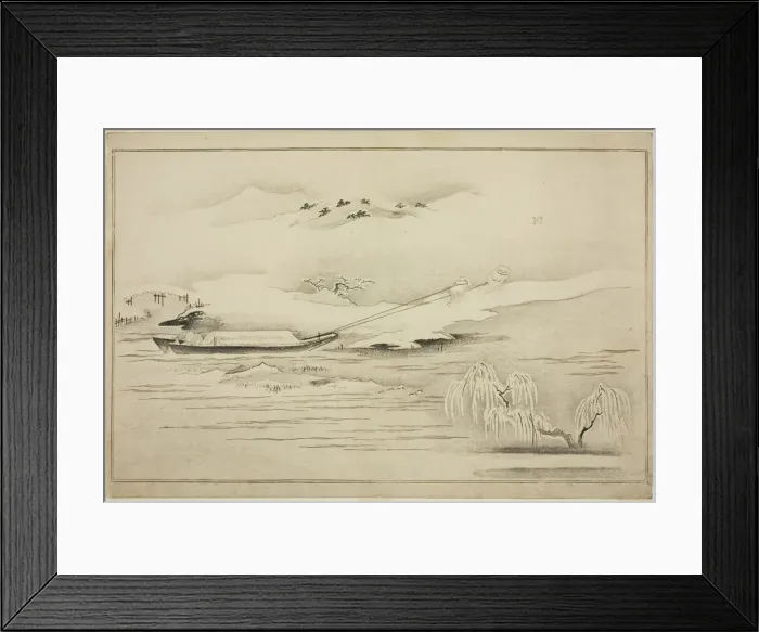 Framed Print : Towing a Barge in the Snow, from the album The Silver World, Japan, 1790 Framed Print : Towing a Barge in the Snow, from the album The Silver World, Japan, 1790