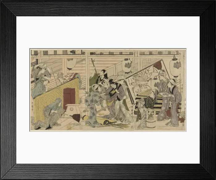 Framed Print : House cleaning in preparation for the New Year, Japan, c. 1797 / 99 Framed Print : House cleaning in preparation for the New Year, Japan, c. 1797 / 99