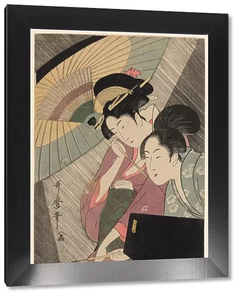 Geisha and Attendant on a Rainy Night, Japan, c. 1797. Creator: Kitagawa Utamaro