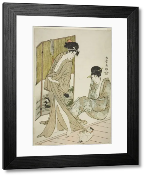 Framed Print : Two Young Women after a Bath, Japan, c. 1803. Creator: Kitagawa Utamaro Framed Print : Two Young Women after a Bath, Japan, c. 1803. Creator: Kitagawa Utamaro