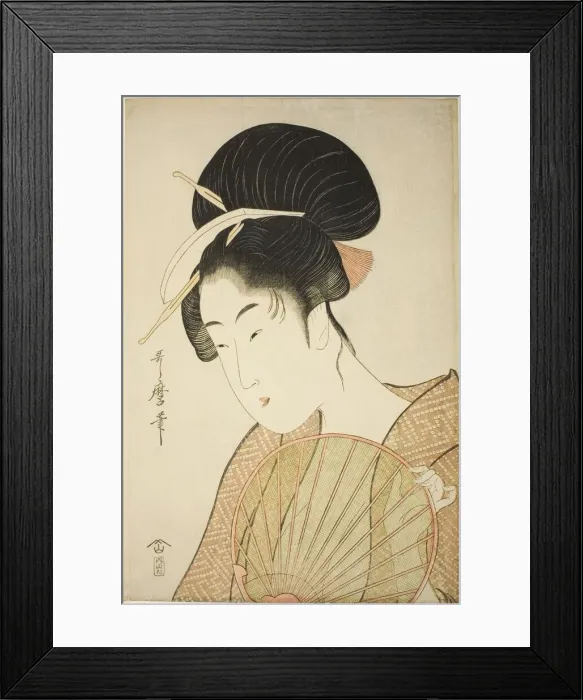 Framed Print : Woman Holding a Round Fan, Japan, c. 1797. Creator: Kitagawa Utamaro Framed Print : Woman Holding a Round Fan, Japan, c. 1797. Creator: Kitagawa Utamaro