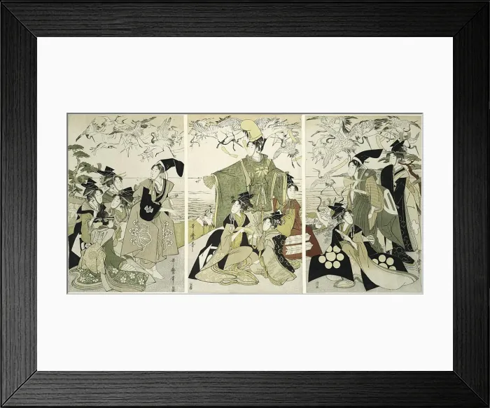 Framed Print : Parody of Minamoto no Yoritomo releasing cranes at Yuigahama, Japan, c. 1805 Framed Print : Parody of Minamoto no Yoritomo releasing cranes at Yuigahama, Japan, c. 1805