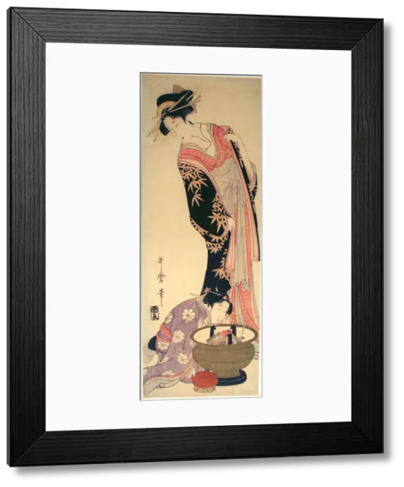 Framed Print : A Courtesan and her Attendant, Japan, c. 1803  /  04. Creator: Kitagawa Utamaro