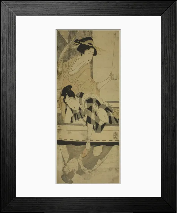 Framed Print : Fishing beneath a Bridge, Japan, c. 1800. Creator: Kitagawa Utamaro Framed Print : Fishing beneath a Bridge, Japan, c. 1800. Creator: Kitagawa Utamaro