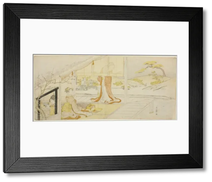Framed Print : Parody of a scene from The Pillow Book, Japan, c. 1793 / 97 Framed Print : Parody of a scene from The Pillow Book, Japan, c. 1793 / 97