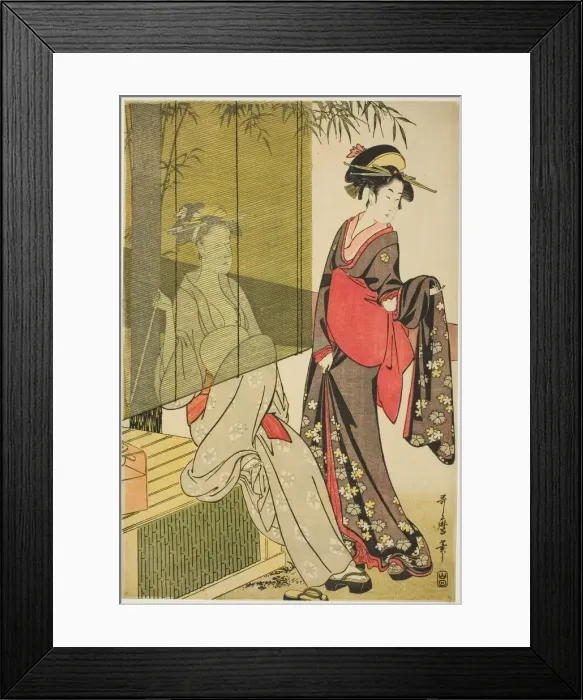 Framed Print : Drying and stretching cloth, Japan, c. 1796 / 97. Creator: Kitagawa Utamaro Framed Print : Drying and stretching cloth, Japan, c. 1796 / 97. Creator: Kitagawa Utamaro