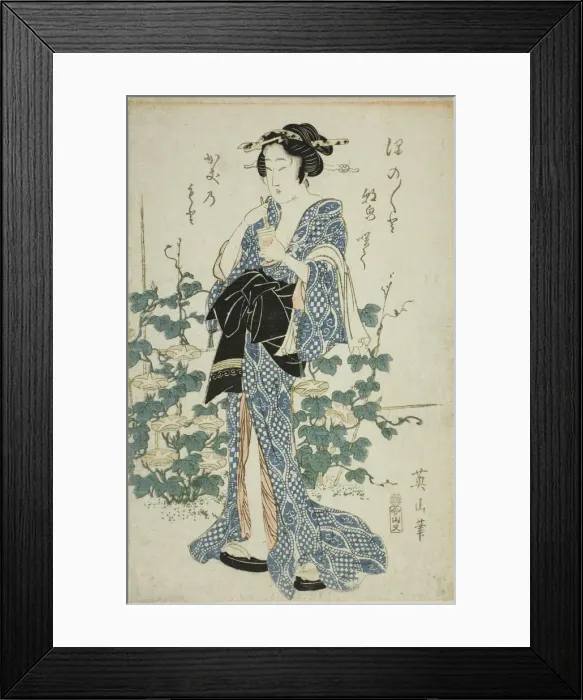 Framed Print : Beauty standing beside morning glories, Japan, c. 1814 / 17. Creator: Kikukawa Eizan Framed Print : Beauty standing beside morning glories, Japan, c. 1814 / 17. Creator: Kikukawa Eizan