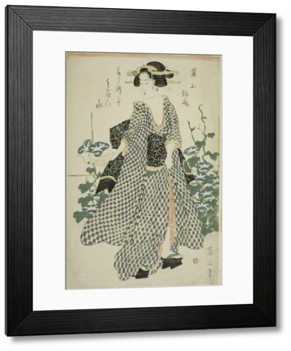 Framed Print : Beauty standing beside morning glories, Japan, c. 1814 / 17. Creator: Kikukawa Eizan Framed Print : Beauty standing beside morning glories, Japan, c. 1814 / 17. Creator: Kikukawa Eizan