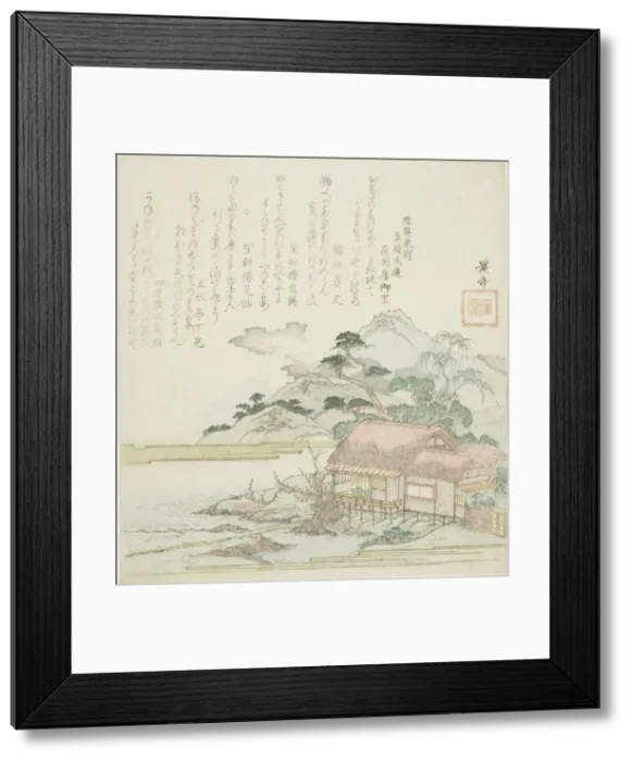 Framed Print : A Poet Looking out of his Lakeside Hut, Japan, c. 1820s. Creator: Ikeda Eisen Framed Print : A Poet Looking out of his Lakeside Hut, Japan, c. 1820s. Creator: Ikeda Eisen