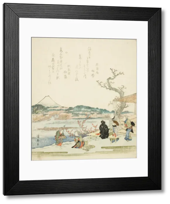 Framed Print : View of Mount Fuji from a tea house, Japan, c. 1820s. Creator: Ikeda Eisen Framed Print : View of Mount Fuji from a tea house, Japan, c. 1820s. Creator: Ikeda Eisen