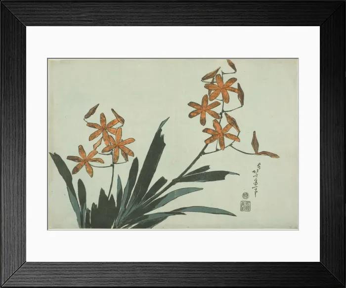 Framed Print : Orange Orchids, from an untitled series of flowers, Japan, c. 1832. Creator: Hokusai Framed Print : Orange Orchids, from an untitled series of flowers, Japan, c. 1832. Creator: Hokusai