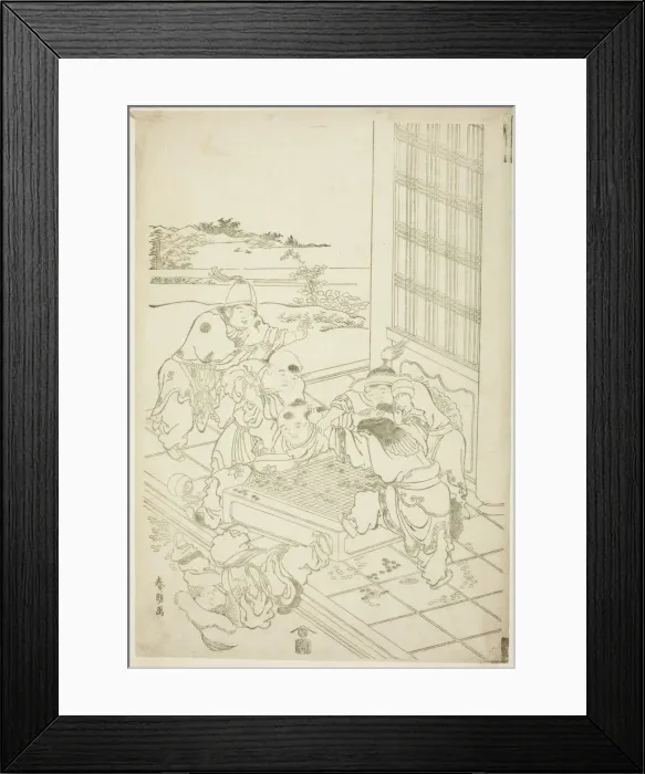 Framed Print : Chinese and Tartar Boys Quarreling over a Game of Go, Japan, c. 1790. Creator: Hokusai