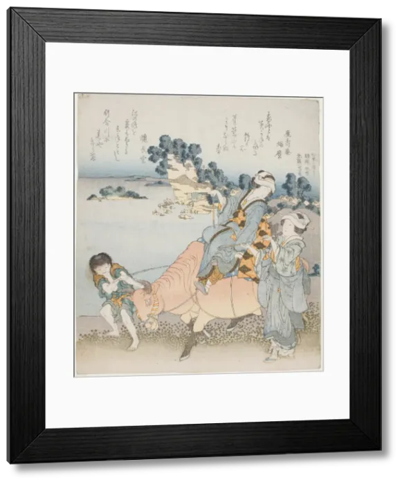 Framed Print : Woman riding an ox, Japan, 1829. Creator: Hokusai Framed Print : Woman riding an ox, Japan, 1829. Creator: Hokusai